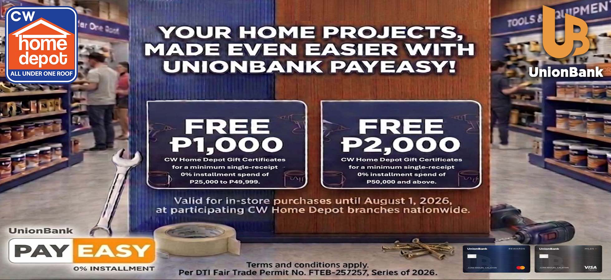 Union Bank PayEasy 0% Installment with CW Home Depot (June 01, 2026 to August 01, 2026)