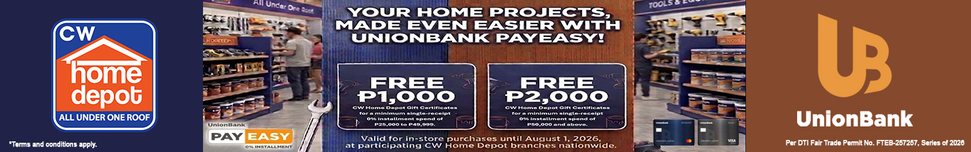 Union Bank PayEasy 0% Installment with CW Home Depot (June 01, 2026 to August 01, 2026)